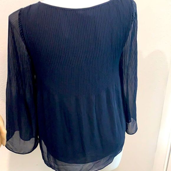 MAX STUDIO Navy Blue Silky 3/4 Sleeve Blouson Blouse - Picture 4 of 10